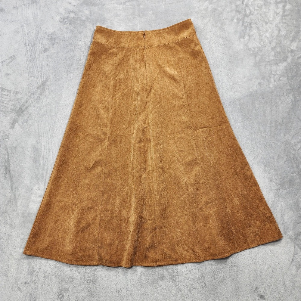 Vintage Christopher & Banks Skirt Women 4 Brown Microfiber A-Line Modest Western - Picture 2 of 9